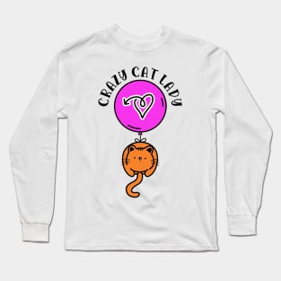 Crazy Cat Lady Funny Cat with Pink Balloon Graphic Design Long Sleeve T-Shirt